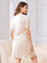 [White] SilkSilky-AU Short Sleeve V Neck Nightgown 002