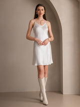 [White] SilkSilky-AU Spaghetti Strap V Neck Dress 004