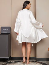 [White] SilkSilky-AU 3/4 Sleeve V Neck Women's Pyjamas 002