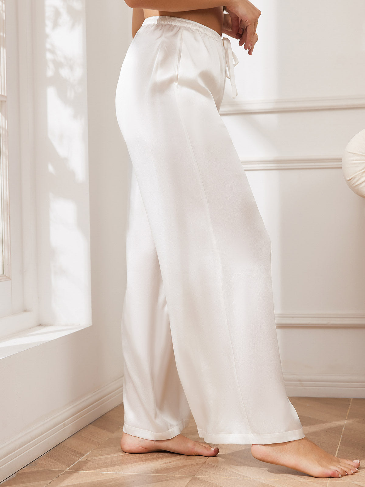 [White] SilkSilky-AU Pure Silk Womens Pants 003
