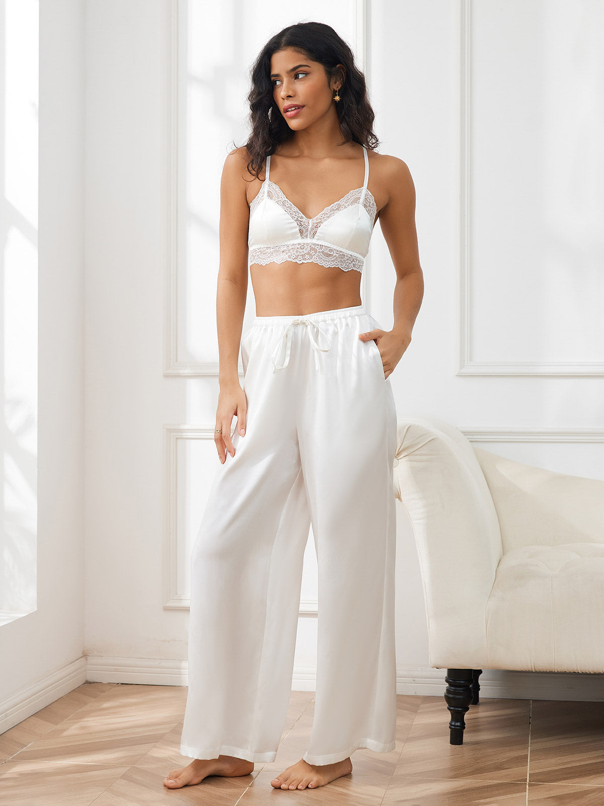 [White] SilkSilky-AU Pure Silk Womens Pants 006