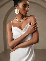 [White] SilkSilky-AU Sleeveless Cowl Neck Dress 004