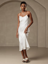 [White] SilkSilky-AU Sleeveless Cowl Neck Dress 005