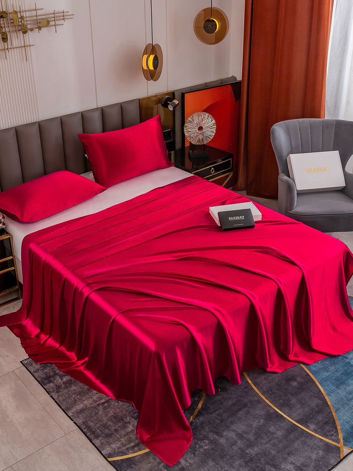 [Wine] SilkSilky-AU 19Momme Pure Silk Bedding Set 001