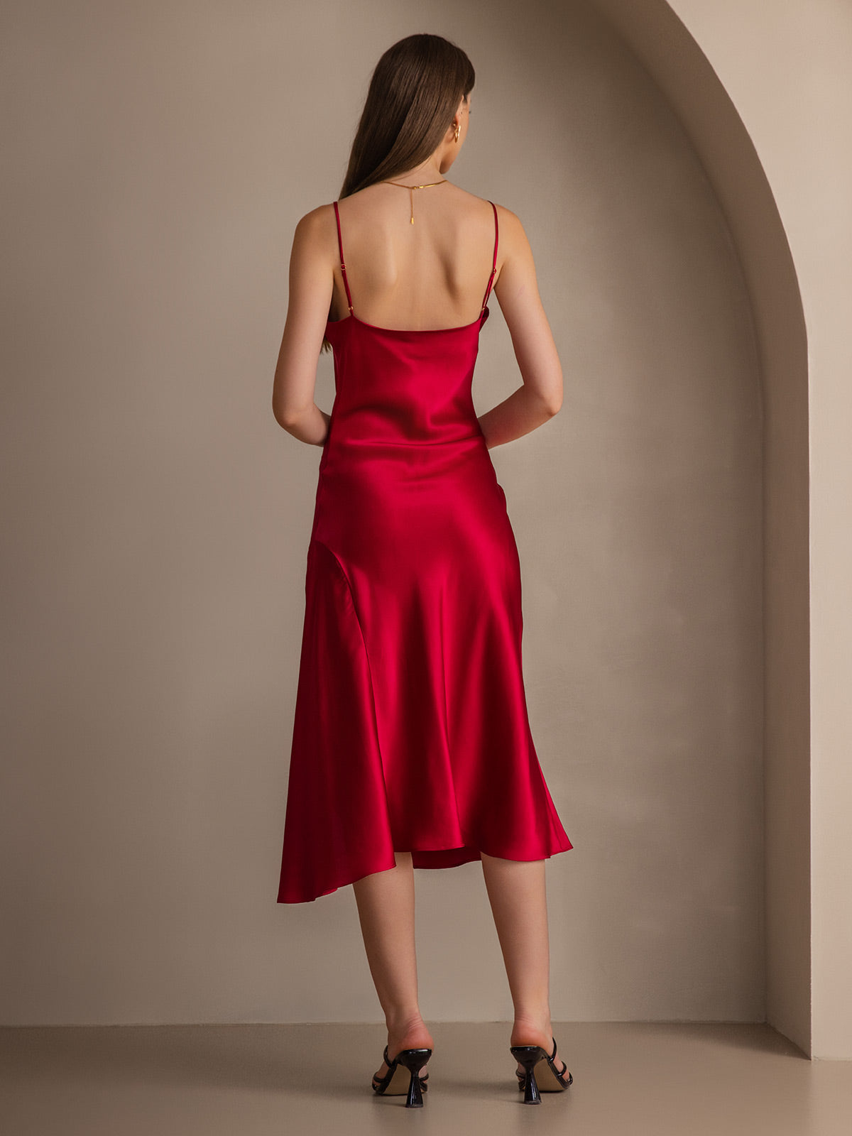 [Wine] SilkSilky-AU 19Momme Pure Silk Sleeveless Cowl Neck Dress 002