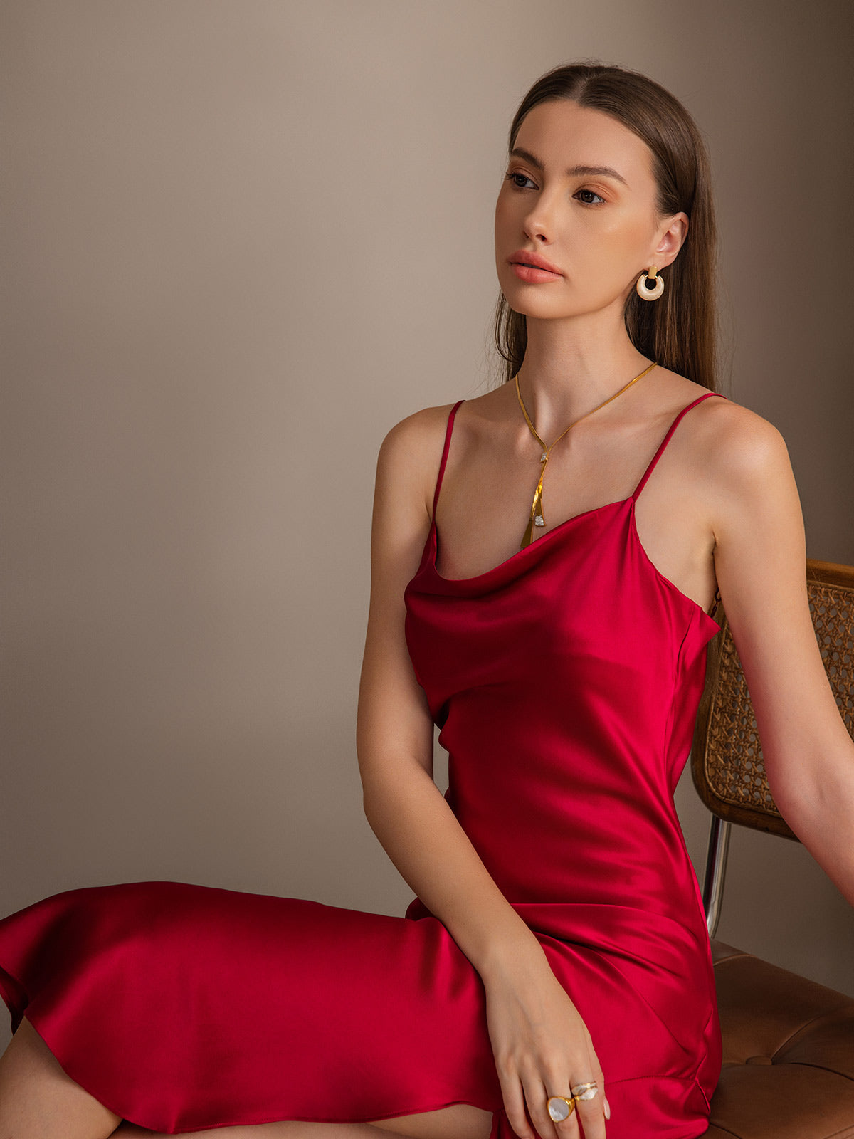 [Wine] SilkSilky-AU 19Momme Pure Silk Sleeveless Cowl Neck Dress 003