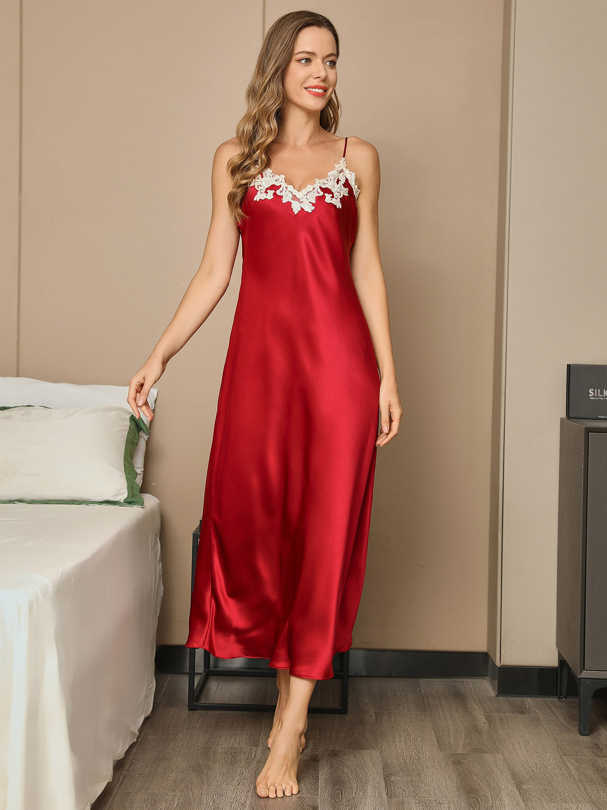 [Wine] SilkSilky-AU 19Momme Pure Silk Sleeveless V Neck Dress 003