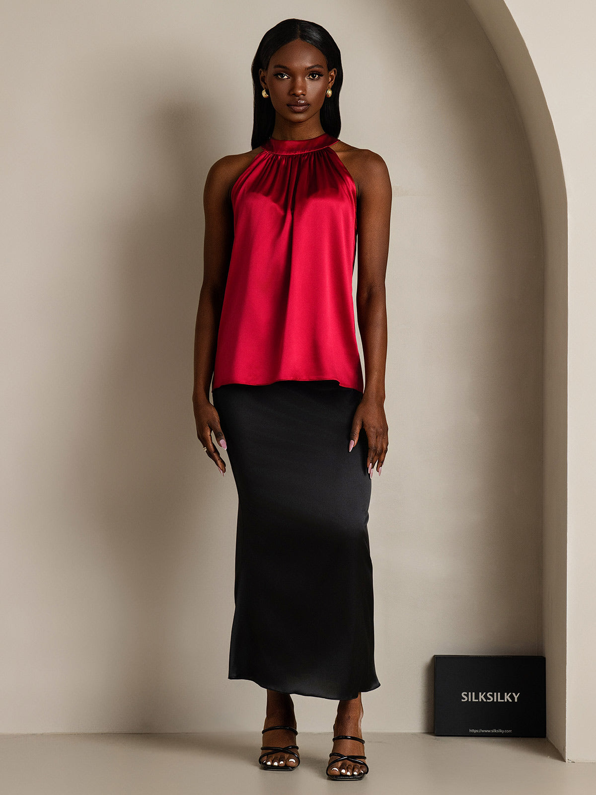 [Wine] SilkSilky-AU 19Momme Silk Sleeveless Womens T-Shirt 007