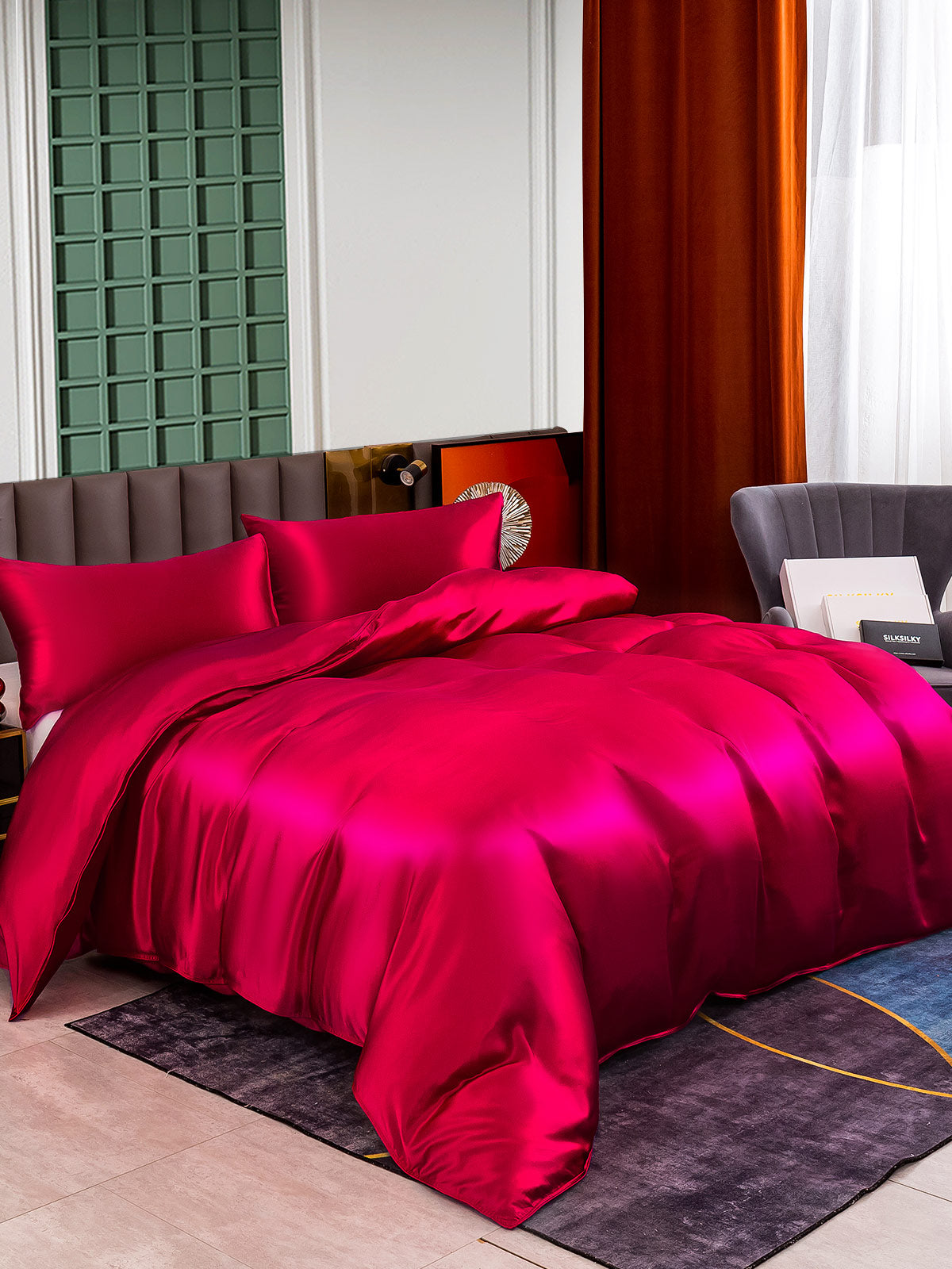 [Wine] SilkSilky-AU 25Momme Pure Silk Bedding Set 001