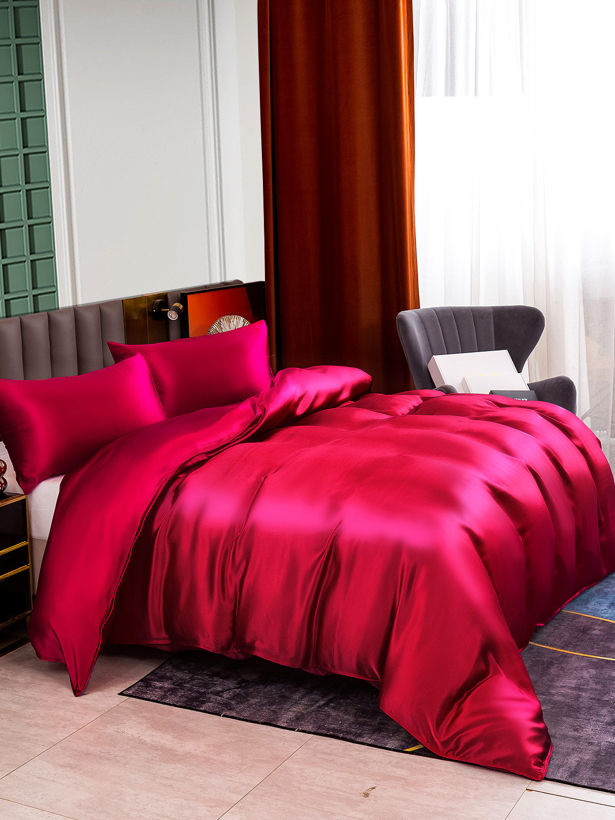 [Wine] SilkSilky-AU 25Momme Pure Silk Bedding Set 003