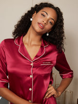 [Wine] SilkSilky-AU Pure Silk Half Sleeve Lapel Nightshirt 003