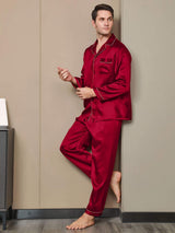 [Wine] SilkSilky-AU Pure Silk Long Sleeve Lapel Men's Pyjamas 002