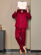 [Wine] SilkSilky-AU Pure Silk Long Sleeve Lapel Men's Pyjamas 003