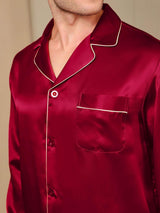 [Wine] SilkSilky-AU Pure Silk Long Sleeve Lapel Men's Pyjamas 009