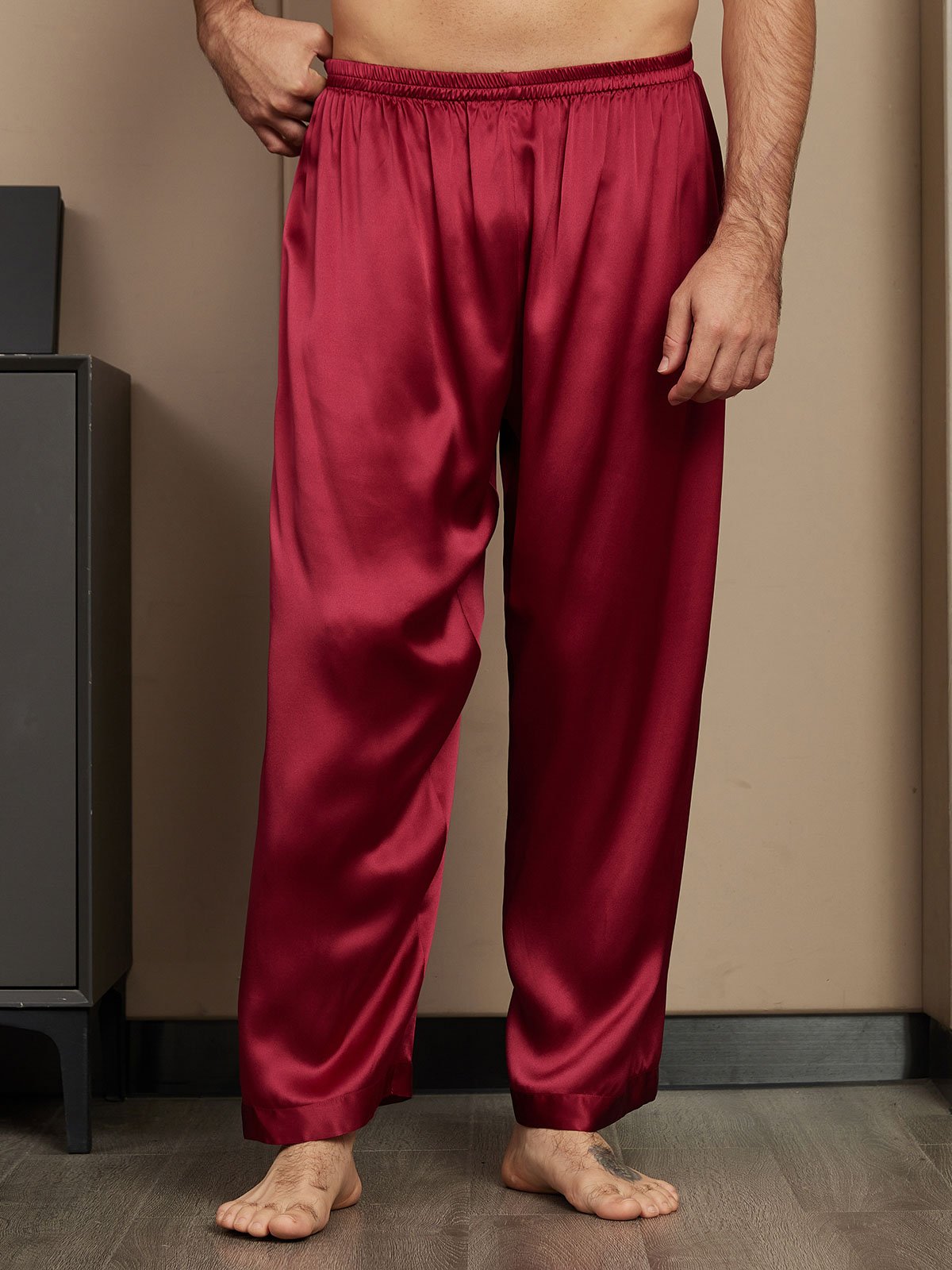 [Wine] SilkSilky-AU Pure Silk Mens Sleep Bottoms 003