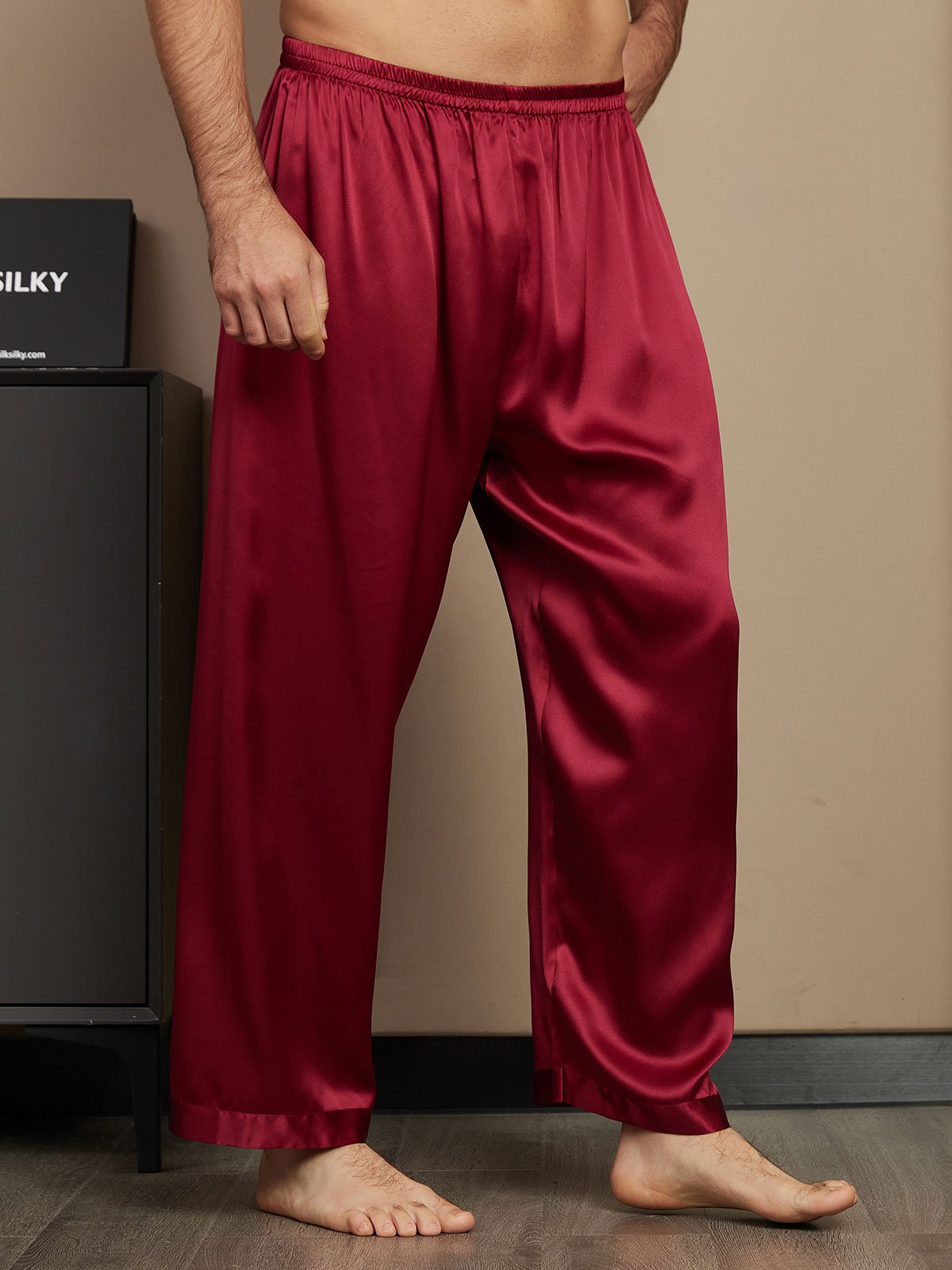 [Wine] SilkSilky-AU Pure Silk Mens Sleep Bottoms 004