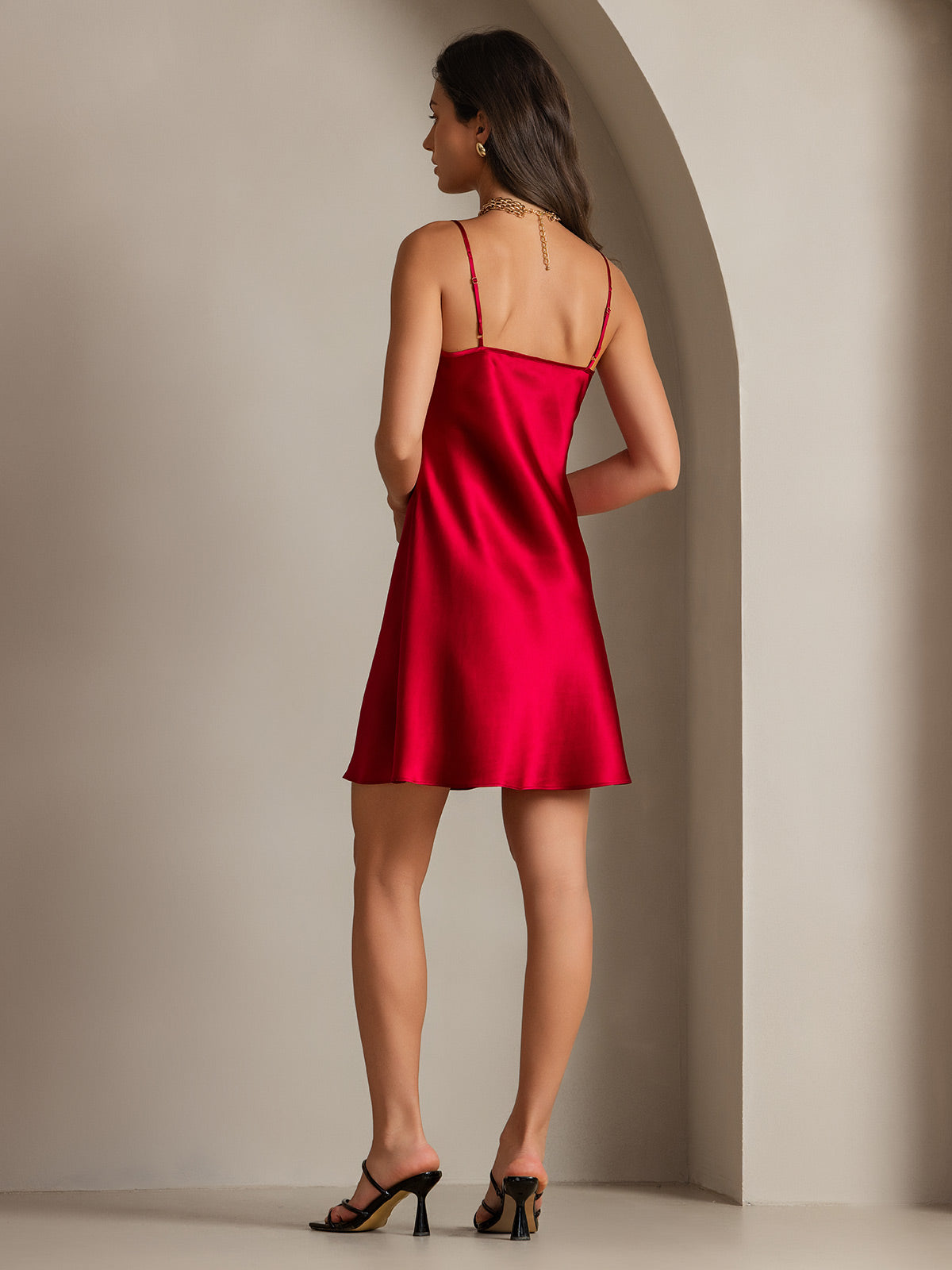 [Wine] SilkSilky-AU Pure Silk Sleeveless V Neck Dress 002
