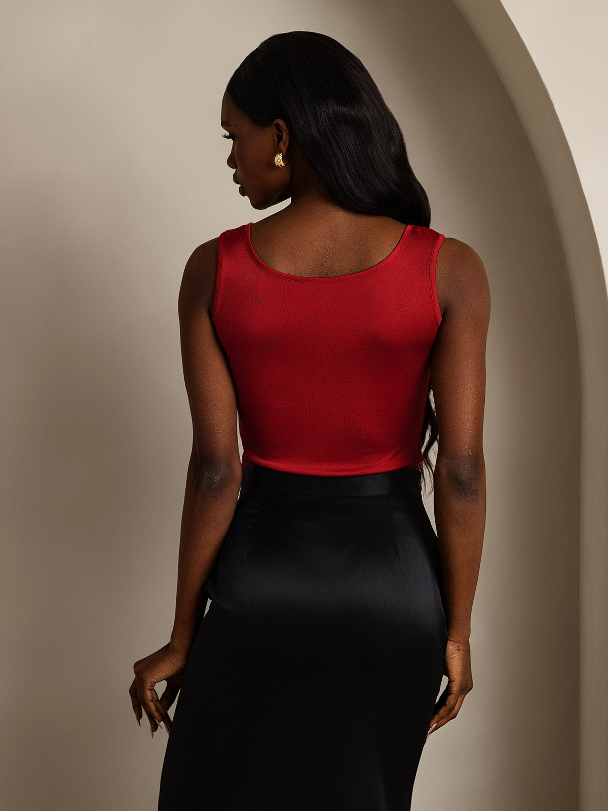 [Wine] SilkSilky-AU Silk Knitted Sleeveless Round Neck Women's T-Shirt 002