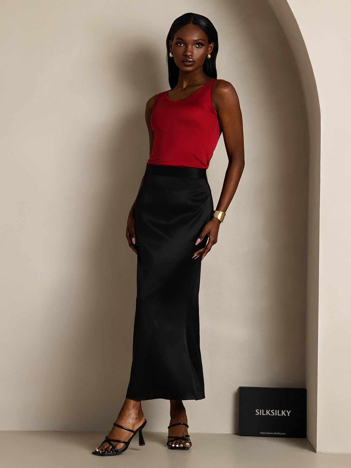 [Wine] SilkSilky-AU Silk Knitted Sleeveless Round Neck Women's T-Shirt 007
