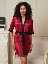 [Wine] SilkSilky-AU Half Sleeve Women's Dressing Gown 001