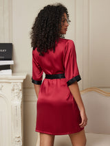 [Wine] SilkSilky-AU Half Sleeve Women's Dressing Gown 002