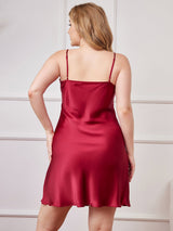 [Wine] SilkSilky-AU Spaghetti Strap V Neck Plus Size Dress 002