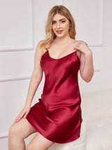 [Wine] SilkSilky-AU Spaghetti Strap V Neck Plus Size Dress 004