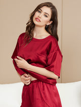 [Wine] SilkSilky-AU Short Sleeve Round Neck Women's Pyjamas 003