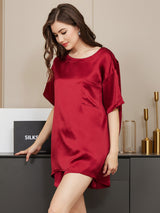 [Wine] SilkSilky-AU Short Sleeve Round Neck Women's Pyjamas 004