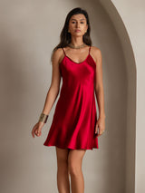 [Wine] SilkSilky-AU Spaghetti Strap V Neck Dress 003
