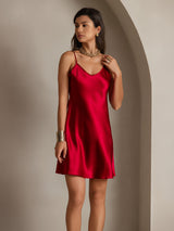 [Wine] SilkSilky-AU Spaghetti Strap V Neck Dress 004