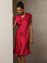 [Wine] SilkSilky-AU Sleeveless V Neck Dress 007