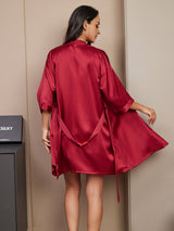 [Wine] SilkSilky-AU 3/4 Sleeve V Neck Women's Pyjamas 002