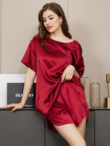 [Wine] SilkSilky-AU Short Sleeve Round Neck Women's Pyjamas 005
