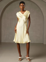 [Yellow] SilkSilky-AU Sleeveless V Neck Dress 006