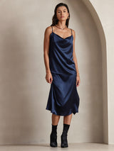 [Dark Blue] SilkSilky-AU Spaghetti Strap Cowl Neck Camisole 007