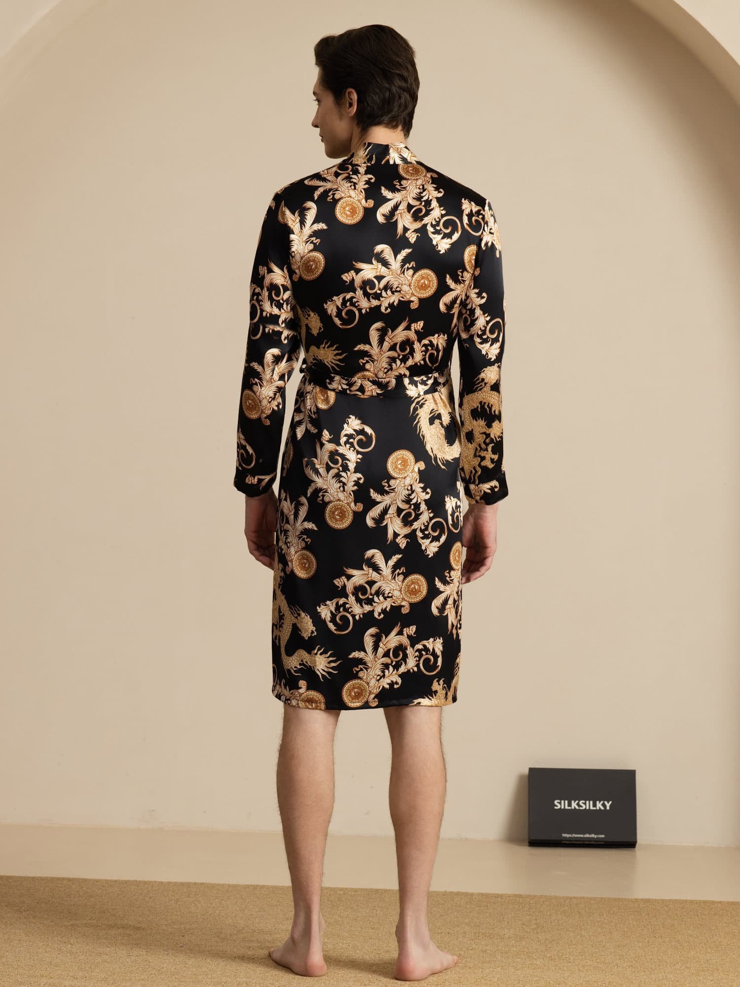 [Black Dragon] SilkSilky-AU Long Sleeve Men's Dressing Gown 002