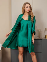 [Green] SilkSilky-AU 3/4 Sleeve V Neck Nightgown&Dressing Gown Set 005