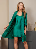 SilkSilky AU Pure Silk 3/4 Sleeve Nightgown&Robe Set Green 005