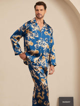 [Navy Dragon] SilkSilky-AU Long Sleeve Lapel Collar Men's Pyjamas 003