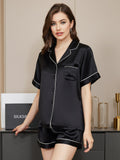 SilkSilky-AU Pure Silk Short Sleeve Lapel Women's Pyjamas Black 003