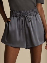 [Dark Gray] SilkSilky-AU 19Momme Stretch Silk Charmeuse Women's Shorts 001