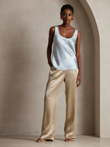 [Light Blue] SilkSilky-AU 19Momme Stretch Silk Charmeuse Sleeveless Scoop Neck Camisole 006