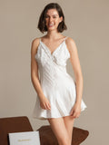 SilkSilky-AU Pure Silk Deep V Neck Dress White 006