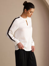 [White] SilkSilky-AU Long Sleeve Keyhole Neck Women's Blouse 003