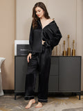 SilkSilky-AU Pure Silk Long Sleeve Lapel Women's Pyjamas Black 004