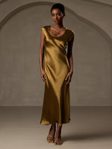 [Brown] SilkSilky-AU Cap Sleeve Dress 001