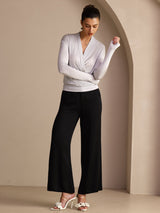 [Gray] SilkSilky-AU Long Sleeve Wrap Women's Blouse 006
