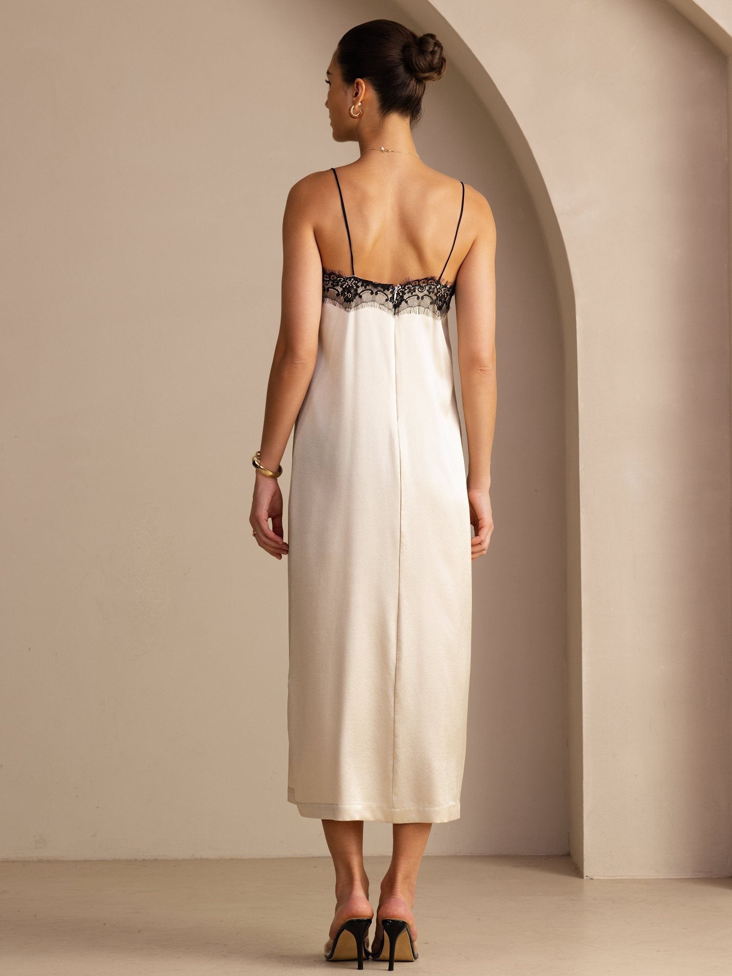 [Brown Rice] SilkSilky-AU Spaghetti Strap Square Neck Dress 002