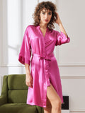 SilkSilky AU Pure Silk Half Sleeve Womens Robe RoseRed 005